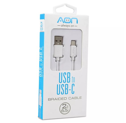 Cable AON USB A USB-C 2Mts - Blanco - AO-CB-4016
